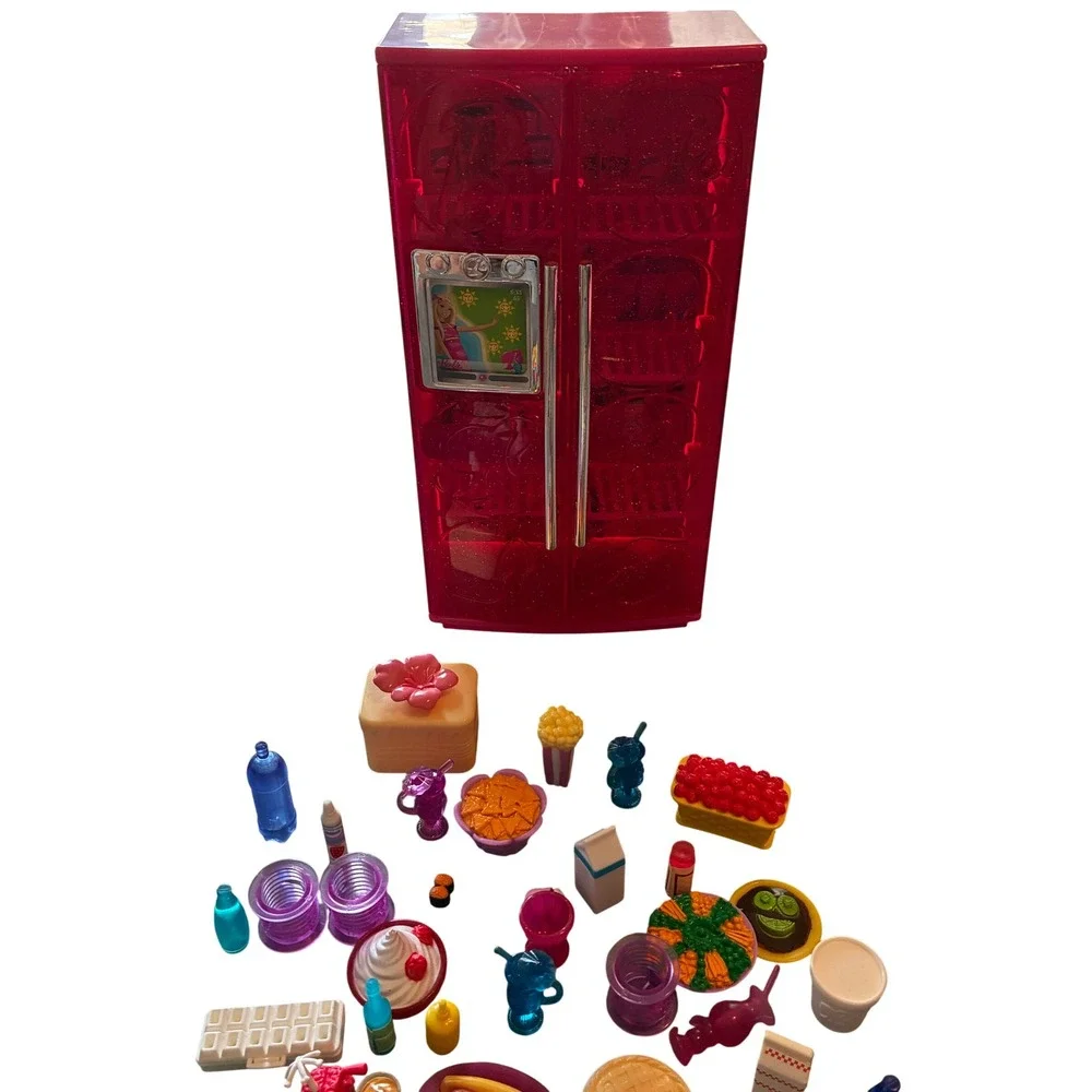 Barbie Glam Refrigerator Pink Glitter Fridge with Large Food Accessory Y2K Lot